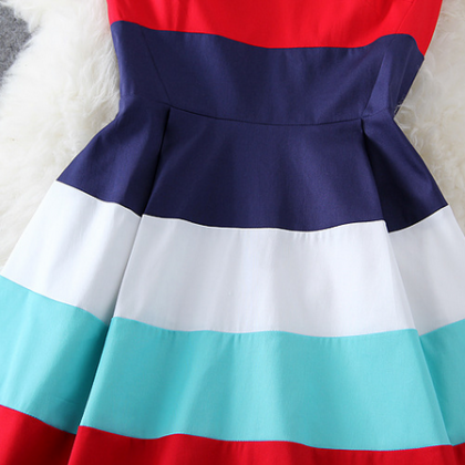 Stripe Sleeveless Dress Skirt