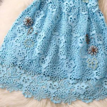 Blue Lace Sleeveless Dress