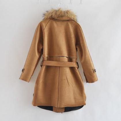 Mink Collar Detachable Suede Trench Coat Nmjh