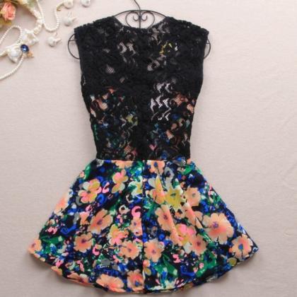 Sleeveless Lace Stitching Color Slim Dress