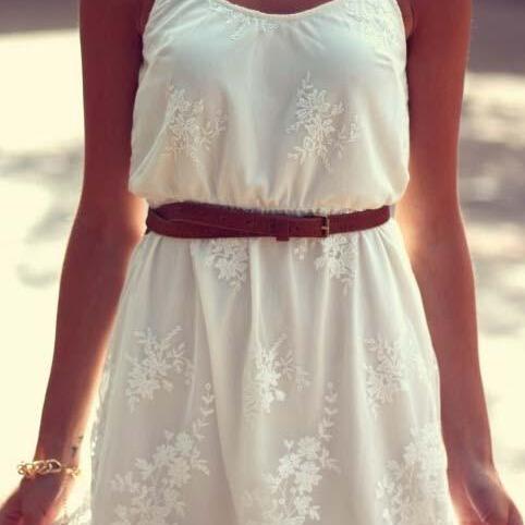 White Straps Lace Dress